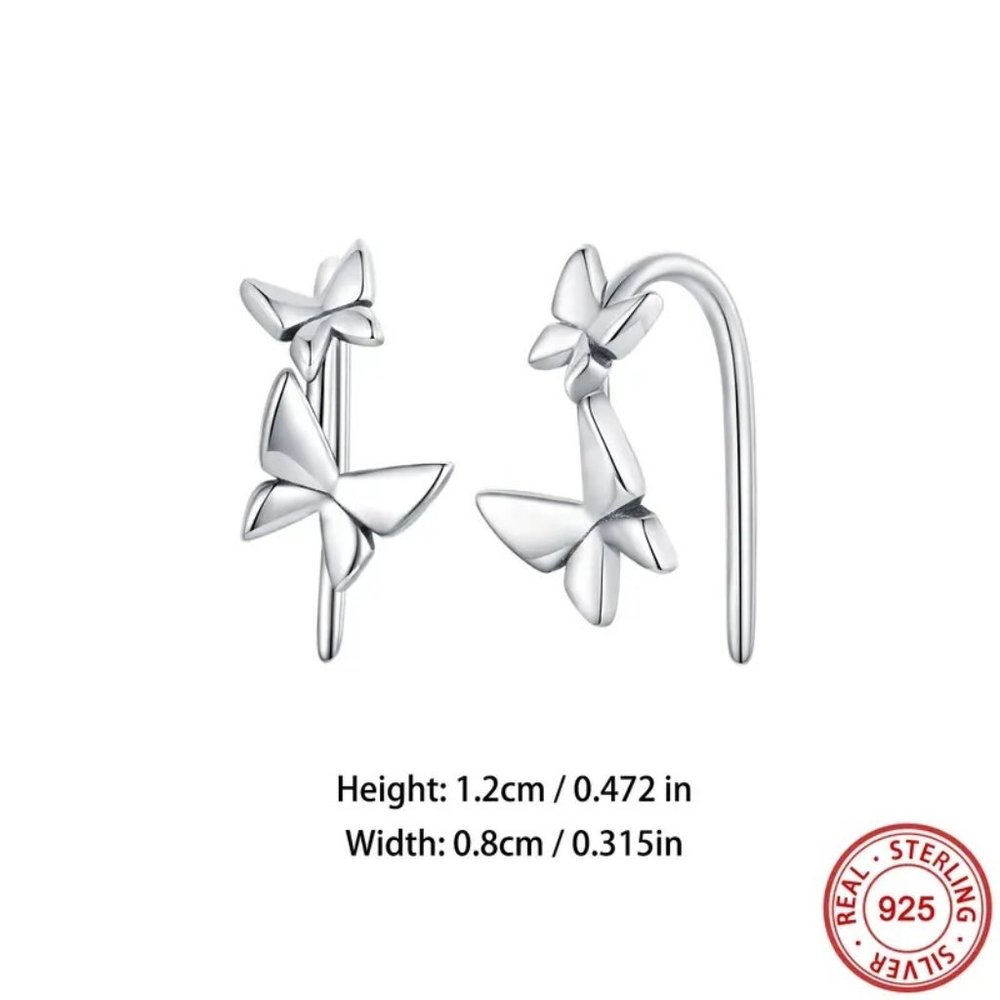 Sterling 925 Silver Jewelry Exquisite Butterfly Hook Earrings
